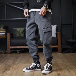 Men Plus Size Jeans Straight Cargo Loose Trousers